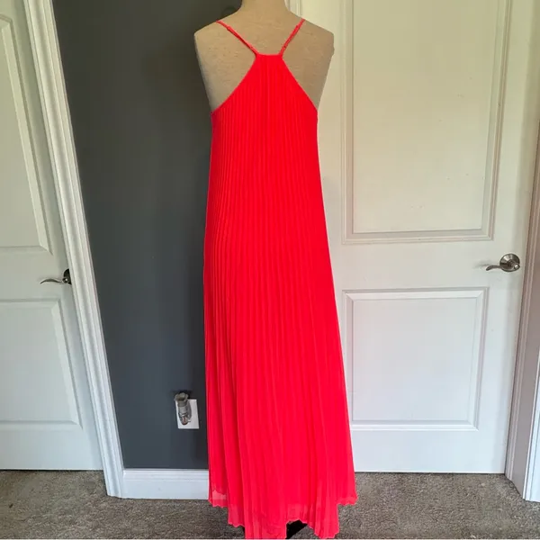 Victoria's Secret knife-pleat Maxi Dress, Neon Pink/Coral, Women's Size Medium - Image 3