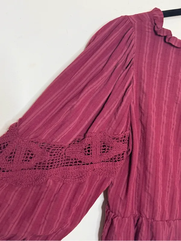 bohme Wine Red Crochet Sleeve Peasant Top New - Image 6