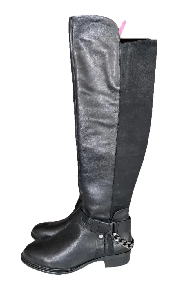 NWT Dolce Vita Black Real Leather Tall Riding Over Knee Boots Chain Zip US7.5 - Image 2