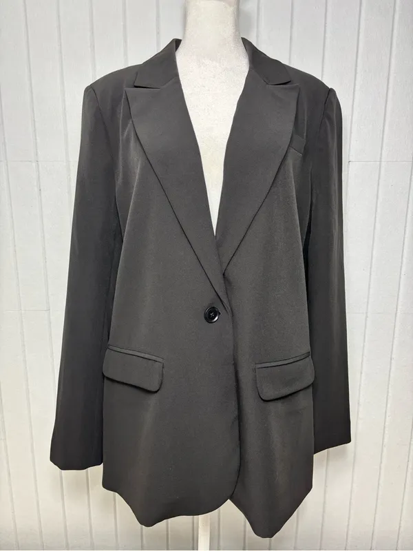 Vince Camuto Black Single-Button Notch Lapel‎ Blazer Jacket Size L Career Chic - Image 4
