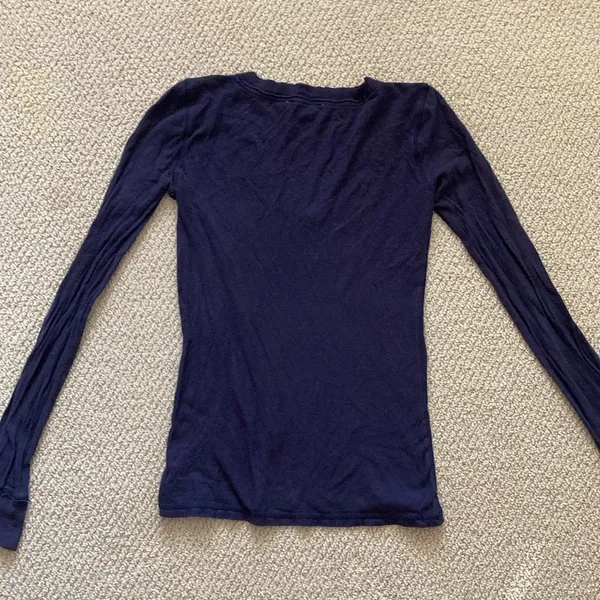 Bella Swan Fitted Long Sleeve Shirt Navy Blue Y2K Indie Sleaze V-Neck Cotton S - Image 8