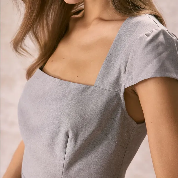Rihoas Grey Square Neck Cap Sleeve Mini Dress - Image 2
