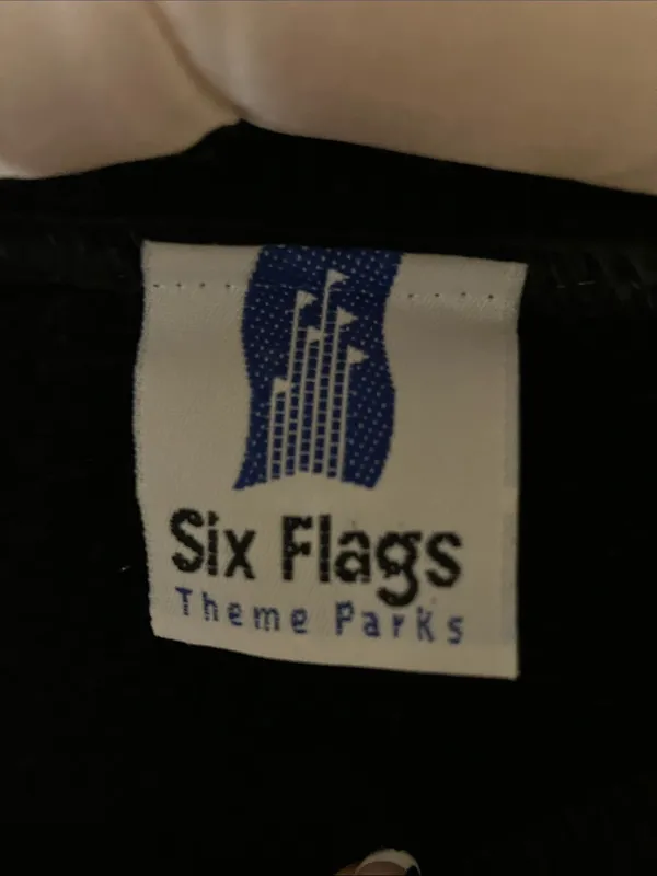 Vintage Six Flags 1996 Black Waffle Crewmeck Sweatshirt Size Large - Image 3