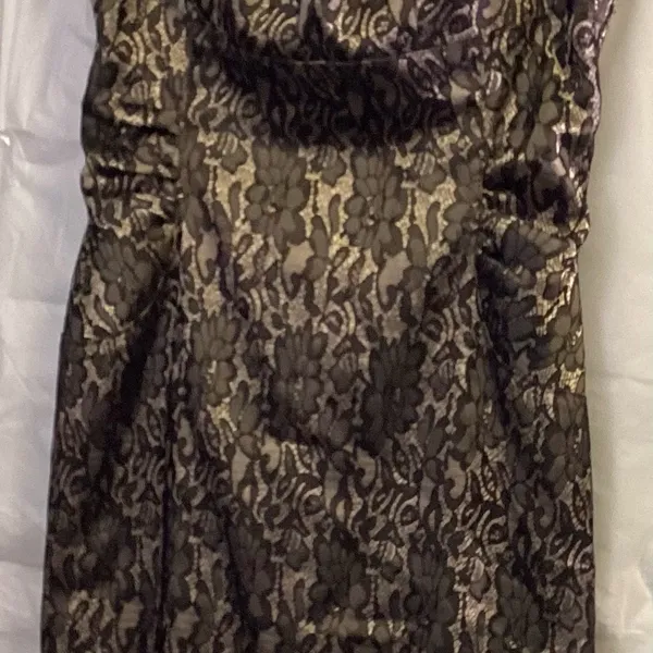 Ann Taylor Elegant Black Lace Dress Cocktail nude underlay - Image 2