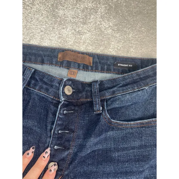 judy blue straight leg jeans button fly jeans 11/30 high rise dark wash - Image 4