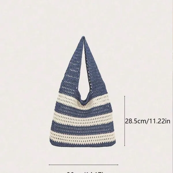SHEIN Navy and Cream Crochet Tote Bag - Image 3
