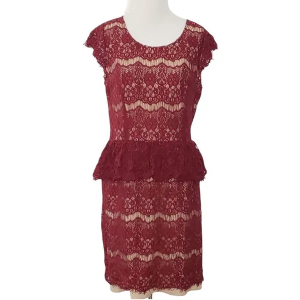 Maeve Anthropologie Dress Size Extra‎ Small Elsa Peplum Eyelash Wine Sleeveless - Image 3