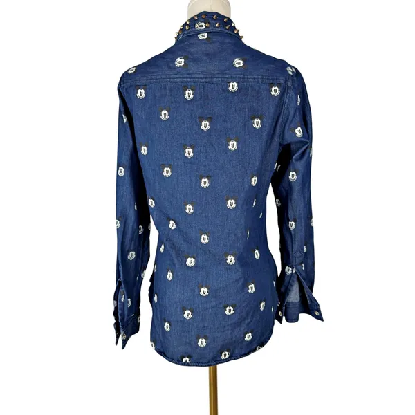 RARE Disney x Kook n Keech Denim Mickey Studded Snap Button Shirt *FLAW* - Image 3