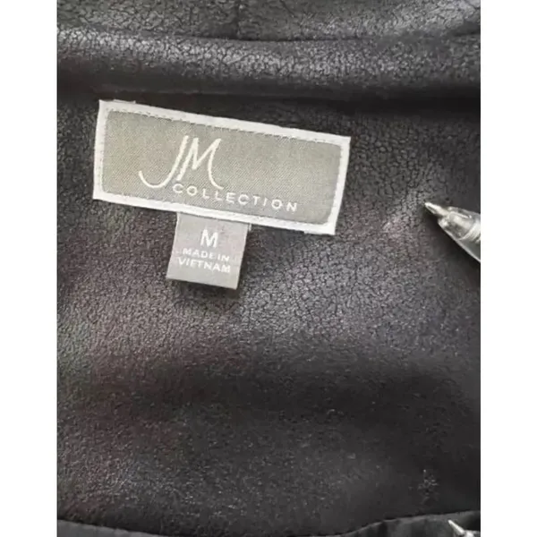 JM Collection Vegan Leather Draped Black Jacket Size M Open Front Blazer Casual - Image 11
