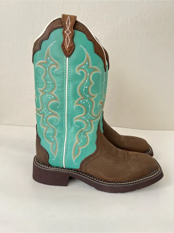 Justin Gypsy Raya turquoise cowgirl boots square toe NEW 6.5 READ Description - Image 6
