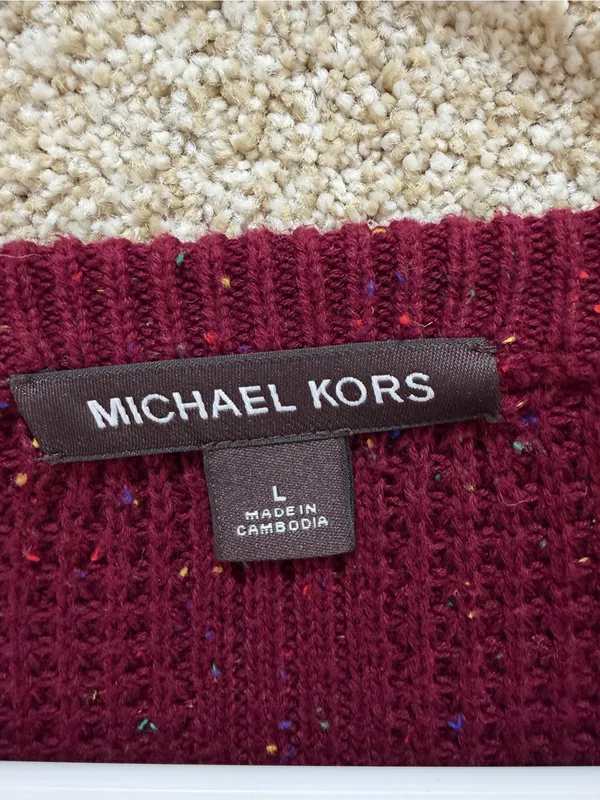 Large Michael Kors‎ sweater MK knit preppy sweater speckled color textured heavy - Image 9