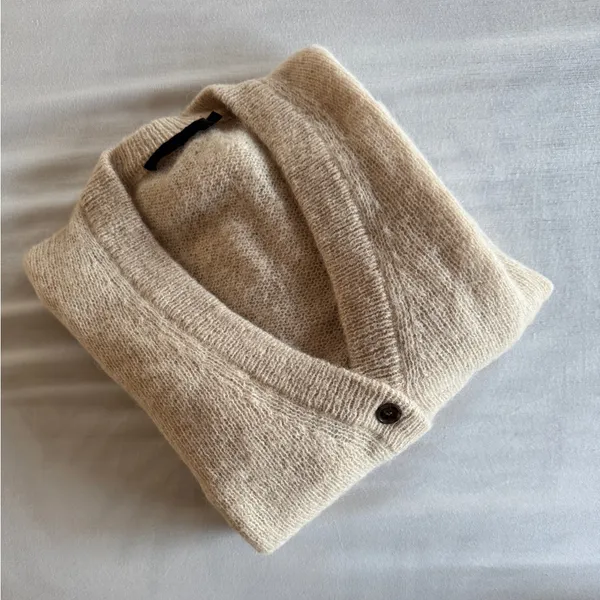Jenni Kayne Boyfriend Alpaca Wool Knit Cardigan Sand Cream Off White Small - Image 3