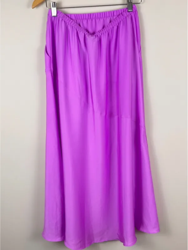 A New Day Purple Satin A-Line Maxi Slip Skirt Size Small Elastic Waist - Image 6