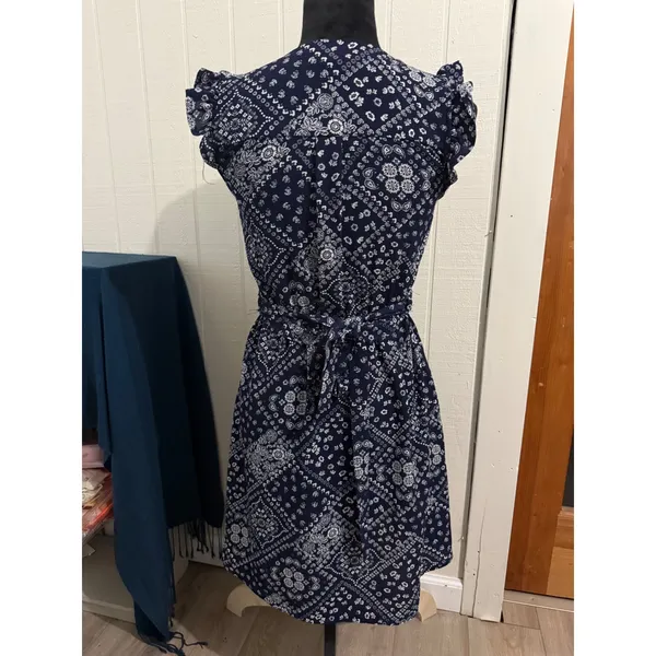 Monteau Los Angeles Navy Blue Bandana Paisley Print Button Front Dress XS - Image 3