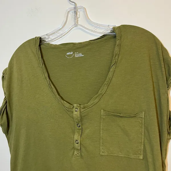 aerie t-shirt short cap sleeve tee henley scoop neck olive green size‎ XS - Image 3