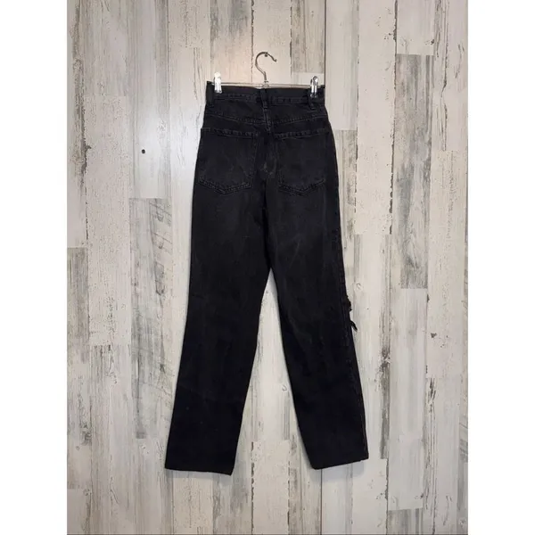 PacSun Black High Rise Ripped Knee Straight Leg Jeans Size 23 - Image 3