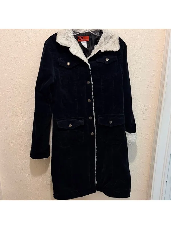 Corduroy Jacket with White Faux Fur Collar Large - Image 2
