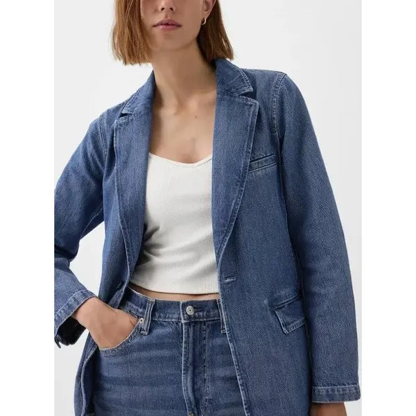 Gap Denim Blazer Women's XS Blue Classic Fit Button Front Jacket‎ Blue - Image 6