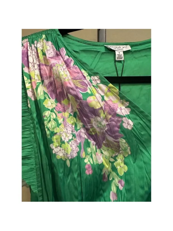 Anthropologie Current Air Floral Print Pleated Midi Dress in Green Size S - Image 5