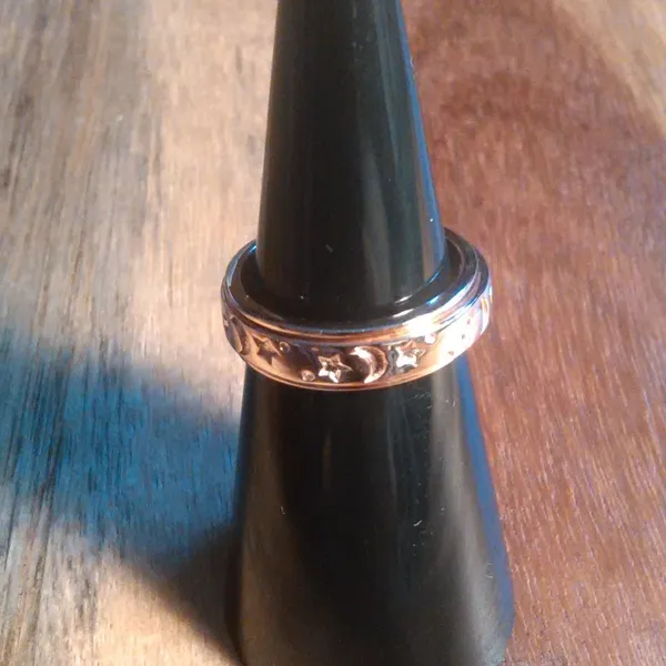Moon And Star Vermeil Rose Gold over Sterling Silver Spinner Ring (Size 5) - Image 6