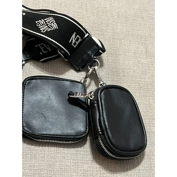 Steve Madden Crossbody Bag Womens Small Black Logo Strap Pouch Set Shoulder - Image 4