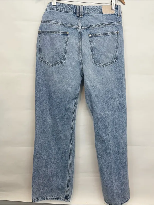 Zara High Waisted Wide Leg Blue Denim Jeans Size 8 - Image 5