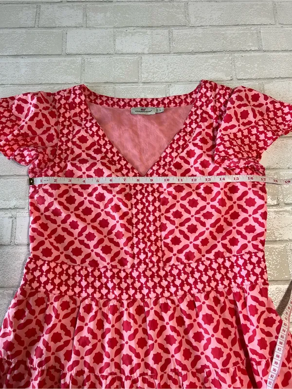 Vineyard Vines Pink & Red Geometric V-Neck Dress Size Small Preppy Vacation - Image 5