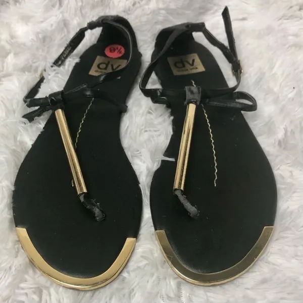 Dolce Vita Leather Sandals Black and Gold Size 8.5 - Image 3