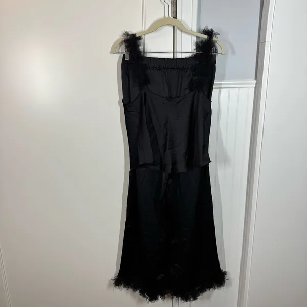 For Love‎ and Lemons small satin and tulle ruffle black pajamas tank long pants - Image 8