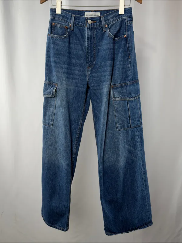 Denim Forum The Farrah Hi Rise Cargo Wide Leg Jeans in Blue‎ Size 27 - Image 3