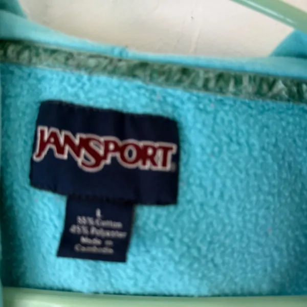 Jansport Vintage 90s‎ Y2k Teal Blue Pullover Hoodie Sweatshirt Logo Women's L - Image 5