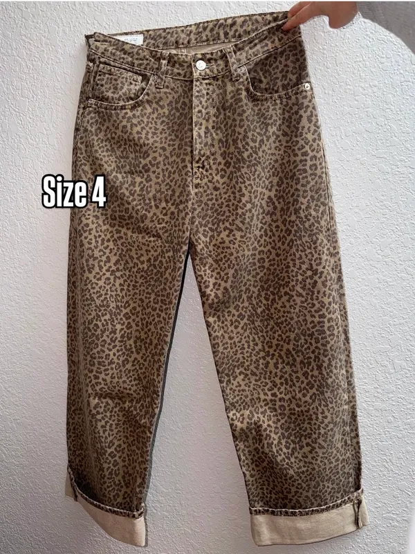ZARA Leopard Print Jeans Wide-Leg - Image 4
