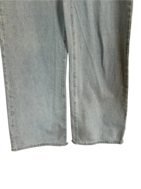 Edikted Baggy Wide Leg Jeans Womens XL Light Wash Distressed Raw Hem Y2K - Image 3