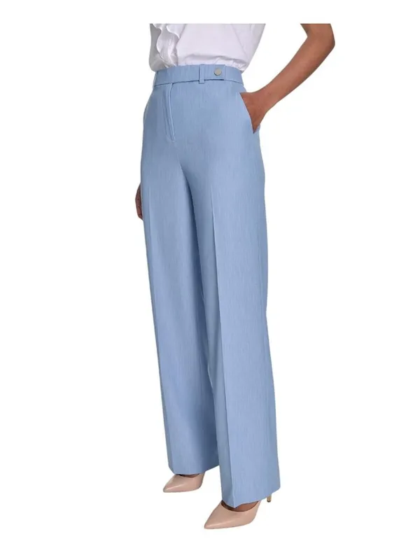 NWT Calvin Klein Womens Faux-Denim Mid Rise Wide-Leg Pants Light Indigo Blue 4 - Image 4