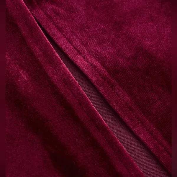 Burgundy Velvet Halter Bowknot Lace Up Maxi Dress: L/Size 8 - Image 5
