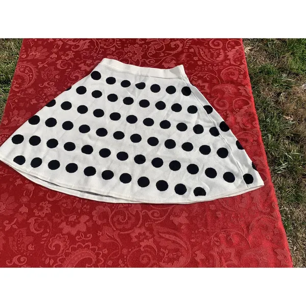 HYPR Women White Black Casual Skirt Small‎ Medium Polka Dot Short Spring Summer - Image 2