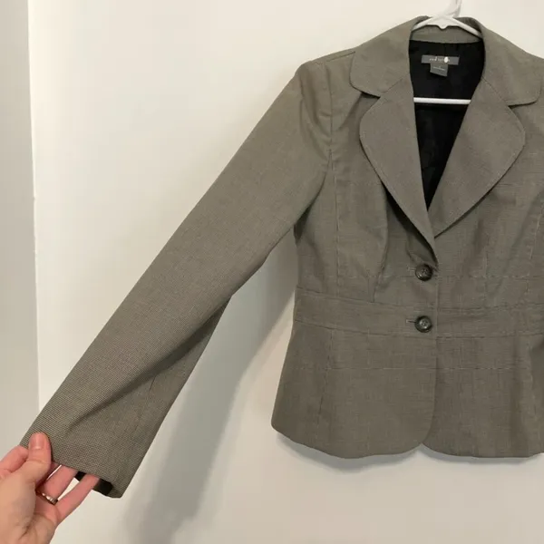 ANN TAYLOR Factory Tan / Brown Black Houndstooth Two Button Work Blazer Jacket 4 - Image 8