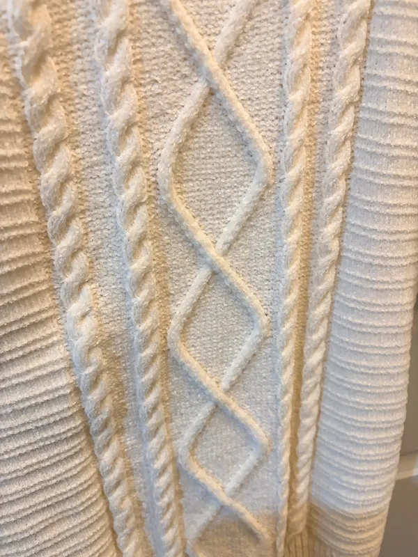 Allison Brittney Petite Ivory Cable Knit Chenille Sweater Dress Cozy Winter M - Image 5