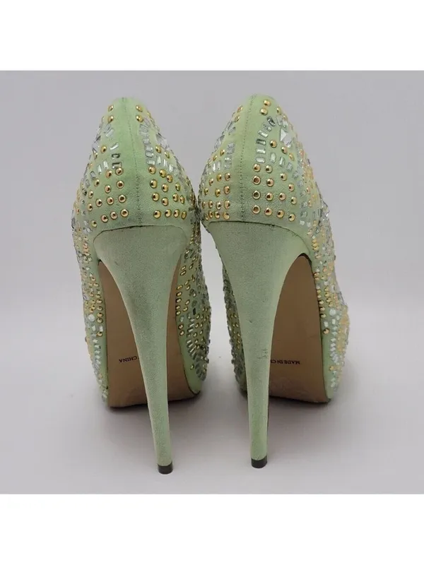 Kiss Kouture Celine Light Mint Green Peep Toe Beaded Platform Heels Size 8.5 - Image 8