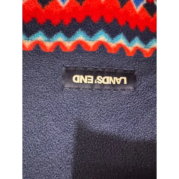 Lands' End Women's Fleece Snap Pullover Fair Isle Print Navy‎ Red Size Small - Image 3