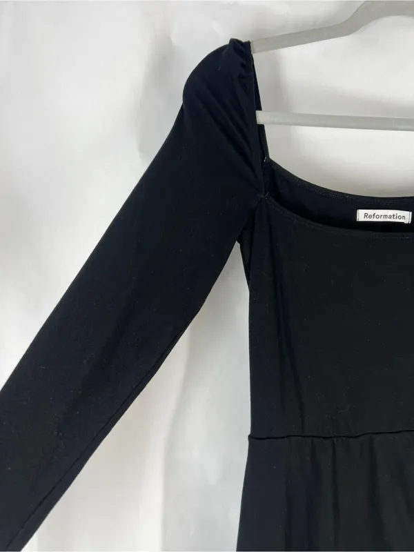 Reformation Dottie Black Long Sleeve Ruched Midi Dress Size S - Image 5