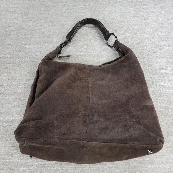 Via Spiga Suede Hobo Bag Brown Studded Rivet Leather Handle Y2K Boho Western - Image 9
