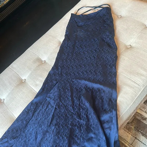 Reformation Navy Blue Imprinted Silk Maxi Dress Size‎ Small - Image 3