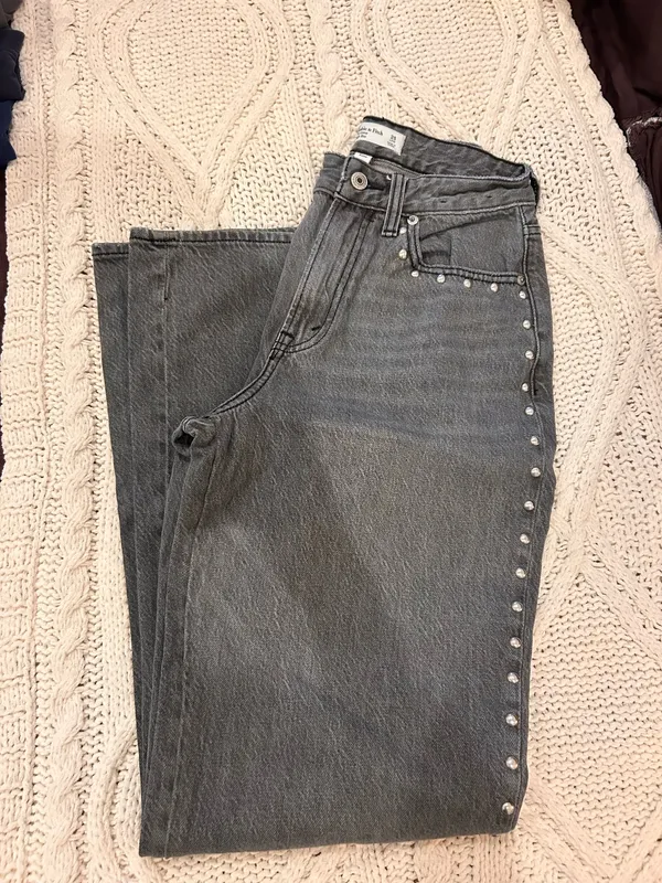Abercrombie & Fitch Grey Studded Jeans - Image 5
