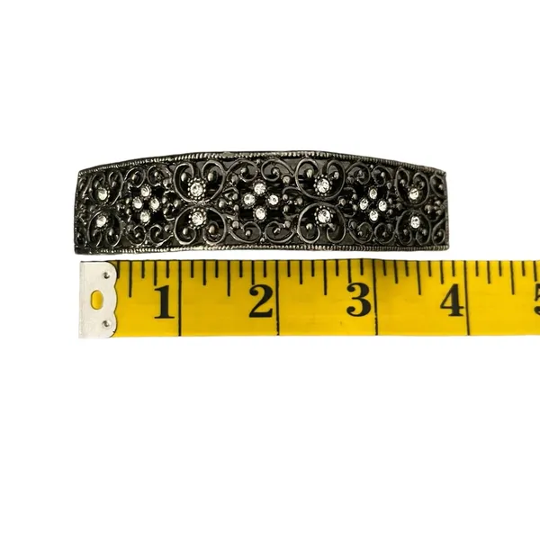 Vintage Ornate Silver Metal Rhinestones Large Hair Barrette Clip - Image 8