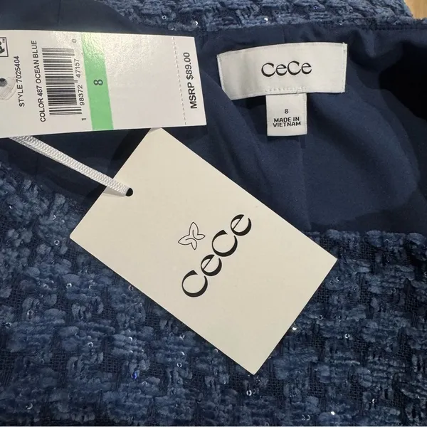 NEW Cece Tweed Shimmer Mini Skirt Blue Silver Women’s 8 - Image 4