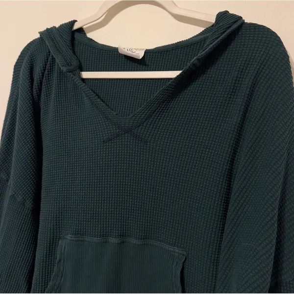Aerie Waffle Way Back Hoodie Oversized Size Small Green Knit Lightweight Offline - Image 4