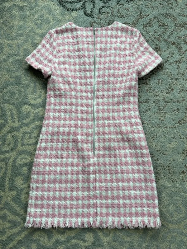 Bebop Tweed Mini Dress Pink White Small - Image 4