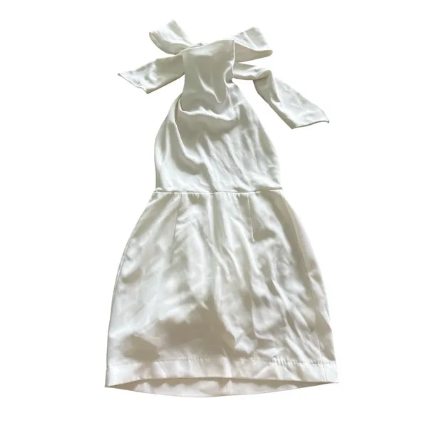 Sau‎ Lee Patsy Backless Mini Dress Size 6 US Ivory Halter Crepe Bow Sash - Image 3