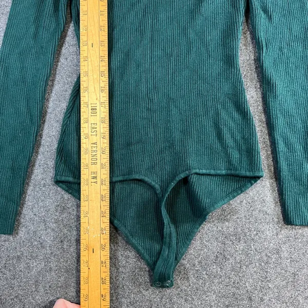 Abercrombie & Fitch Green Ribbed Long‎ Sleeve V-Neck Bodysuit Large - Image 4